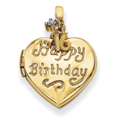 14K Gelbgold 14K 15mm Herz Happy 16th Geburtstag mit Zirkonia Medaillon