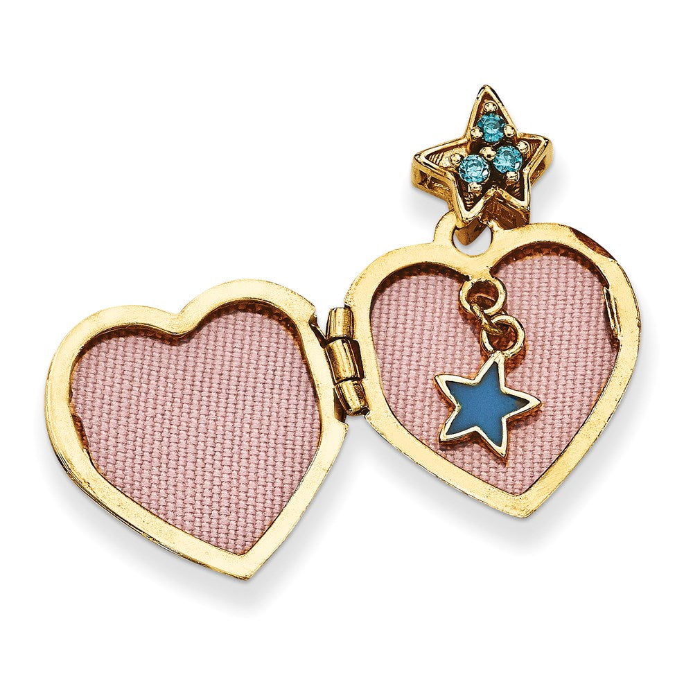 14K Gelbgold 14K Blau Zirkonia Make A Wunsch (charm Inside Medaillon) 15mm Herz Medaillon