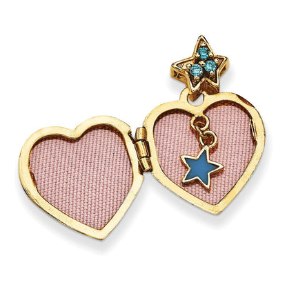 14K Gelbgold 14K Blau Zirkonia Make A Wunsch (charm Inside Medaillon) 15mm Herz Medaillon