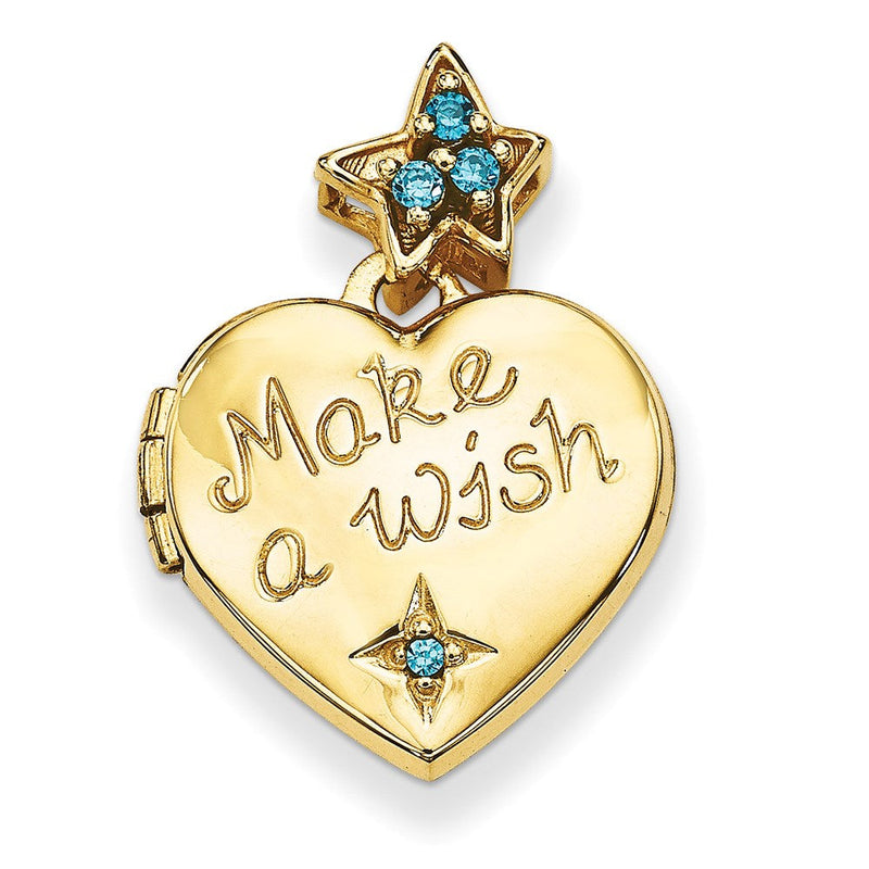 14K Gelbgold 14K Blau Zirkonia Make A Wunsch (charm Inside Medaillon) 15mm Herz Medaillon