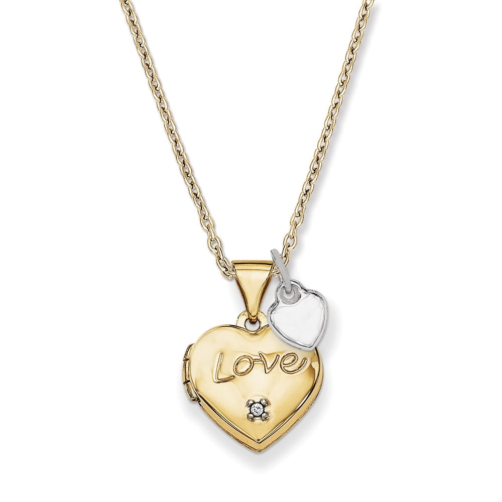 14K Bicolor 14K Zwei-toned 12mm Diamant Liebe mit Herz Charm Herz Medaillon