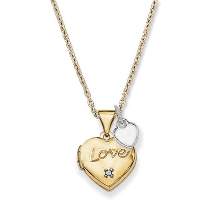 14K Bicolor 14K Zwei-toned 12mm Diamant Liebe mit Herz Charm Herz Medaillon