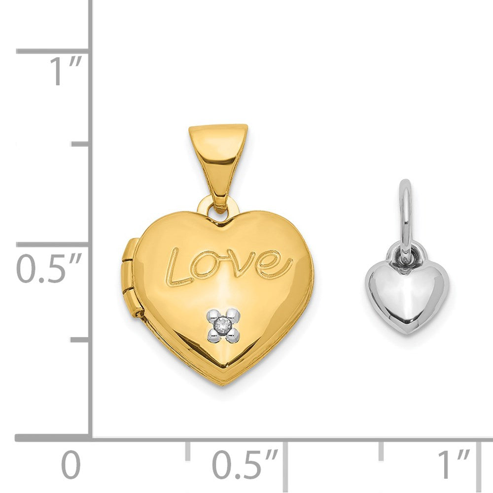14K Bicolor 14K Zwei-toned 12mm Diamant Liebe mit Herz Charm Herz Medaillon