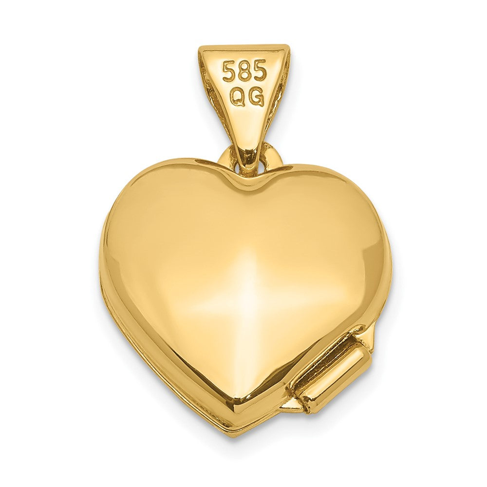 14K Gelbgold 14ky mit Weiß Rhodium 12mm Diamant Herz Medaillon