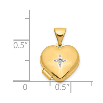 14K Gelbgold 14ky mit Weiß Rhodium 12mm Diamant Herz Medaillon