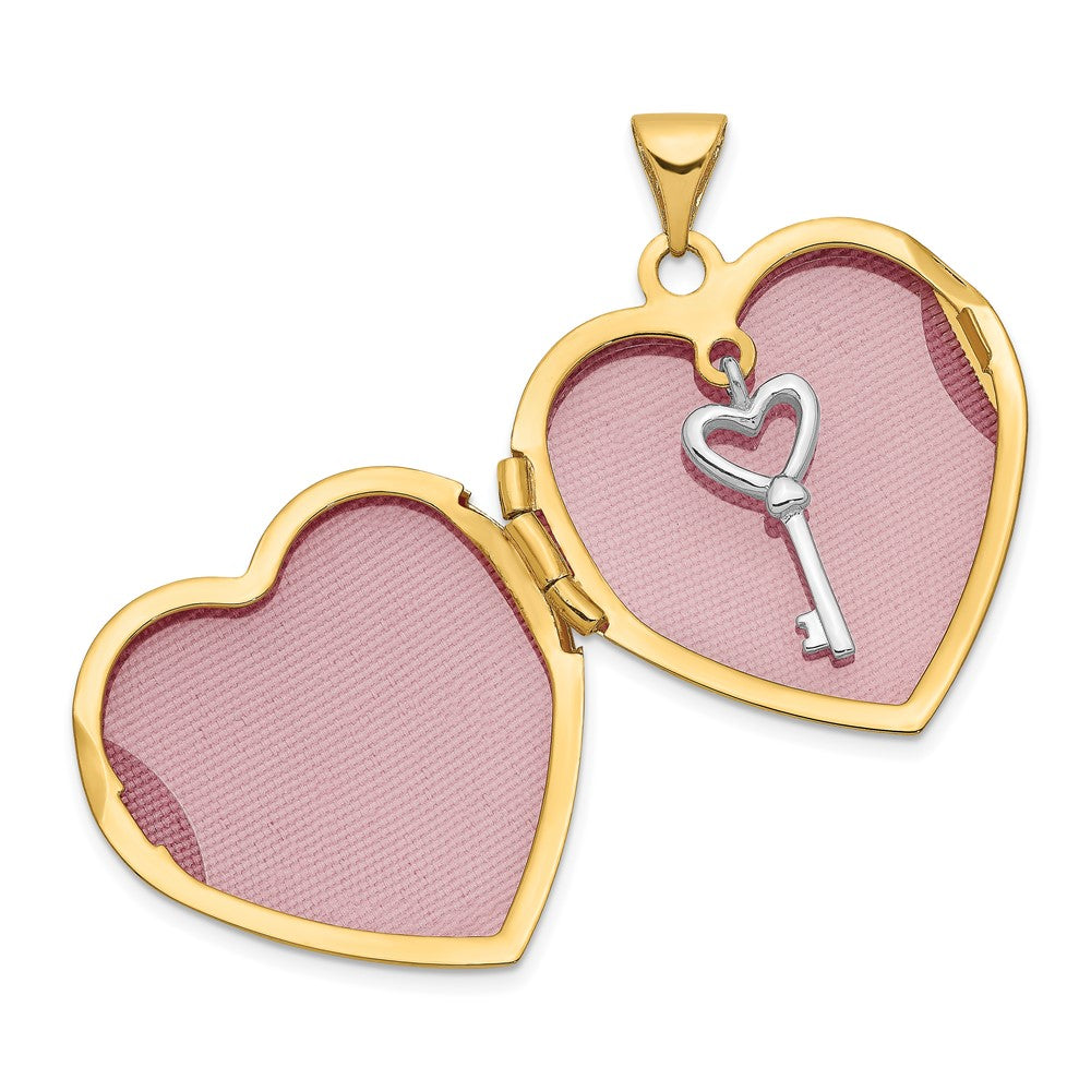 14K Bicolor 14K Bicolor mit Weiß Rhodium Herz mit Key Charm Inside Herz Medaillon
