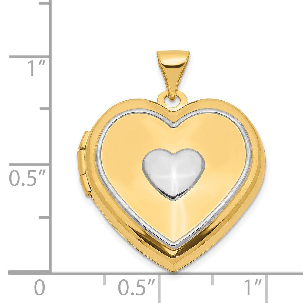 14K Bicolor 14K Bicolor mit Weiß Rhodium Herz mit Key Charm Inside Herz Medaillon