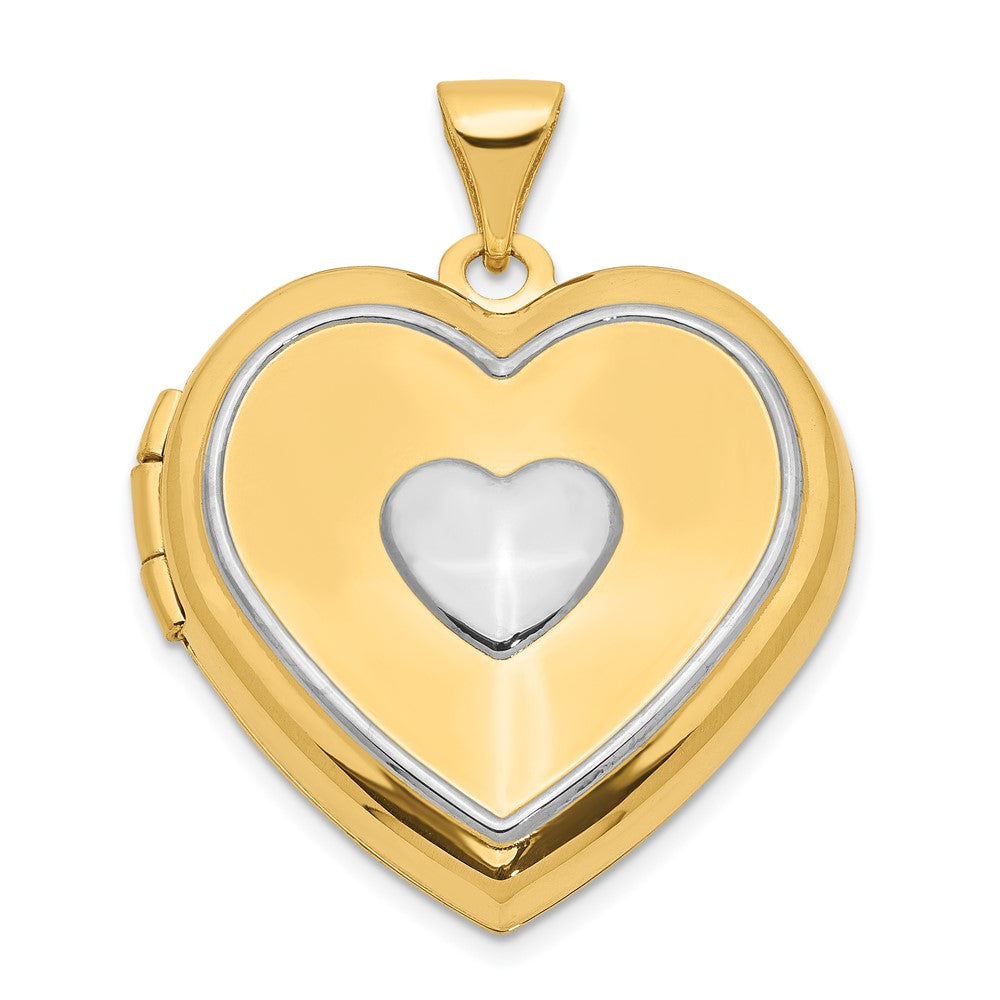 14K Bicolor 14K Bicolor mit Weiß Rhodium Herz mit Key Charm Inside Herz Medaillon