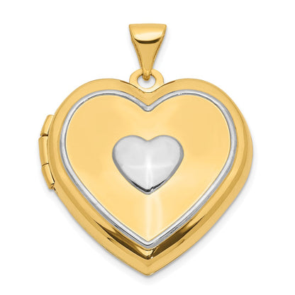 14K Bicolor 14K Bicolor mit Weiß Rhodium Herz mit Key Charm Inside Herz Medaillon