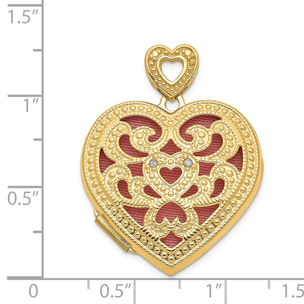 14K Gelbgold 14ky 24mm mit Diamant Vintage Herz Medaillon