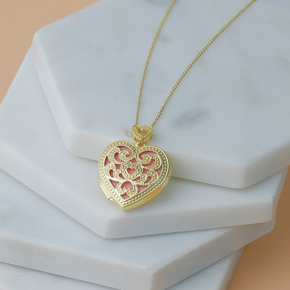 14K Gelbgold 14ky 24mm mit Diamant Vintage Herz Medaillon