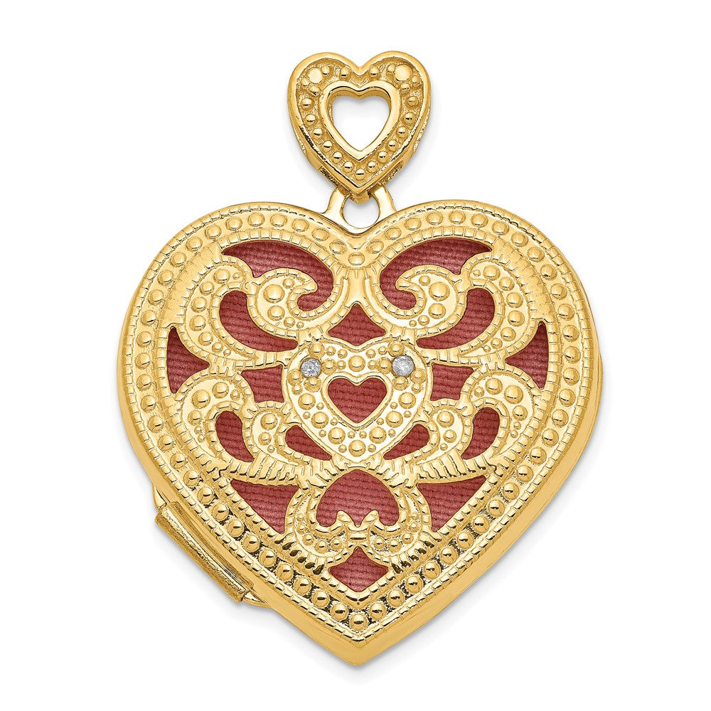 14K Gelbgold 14ky 24mm mit Diamant Vintage Herz Medaillon