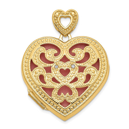 14K Gelbgold 14ky 24mm mit Diamant Vintage Herz Medaillon