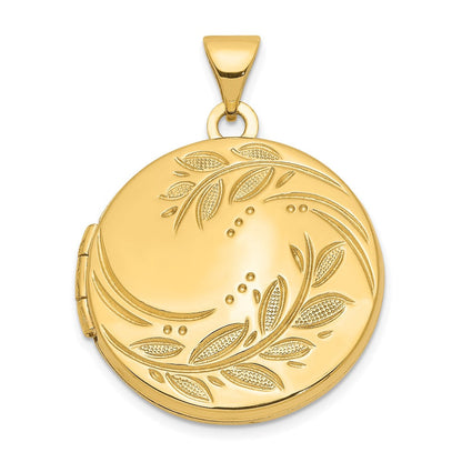 14K Gelbgold 14ky 20mm Rund Blatt Blumen Medaillon