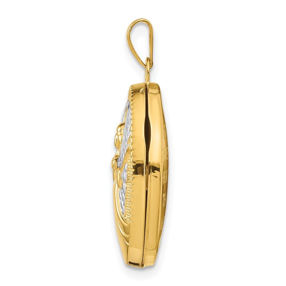 14K Gelb & Rhodium 14K mit Rhodium 21mm Oval Schutzengel Engel Medaillon