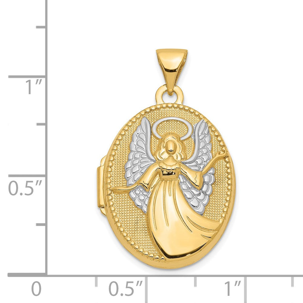 14K Gelb & Rhodium 14K mit Rhodium 21mm Oval Schutzengel Engel Medaillon