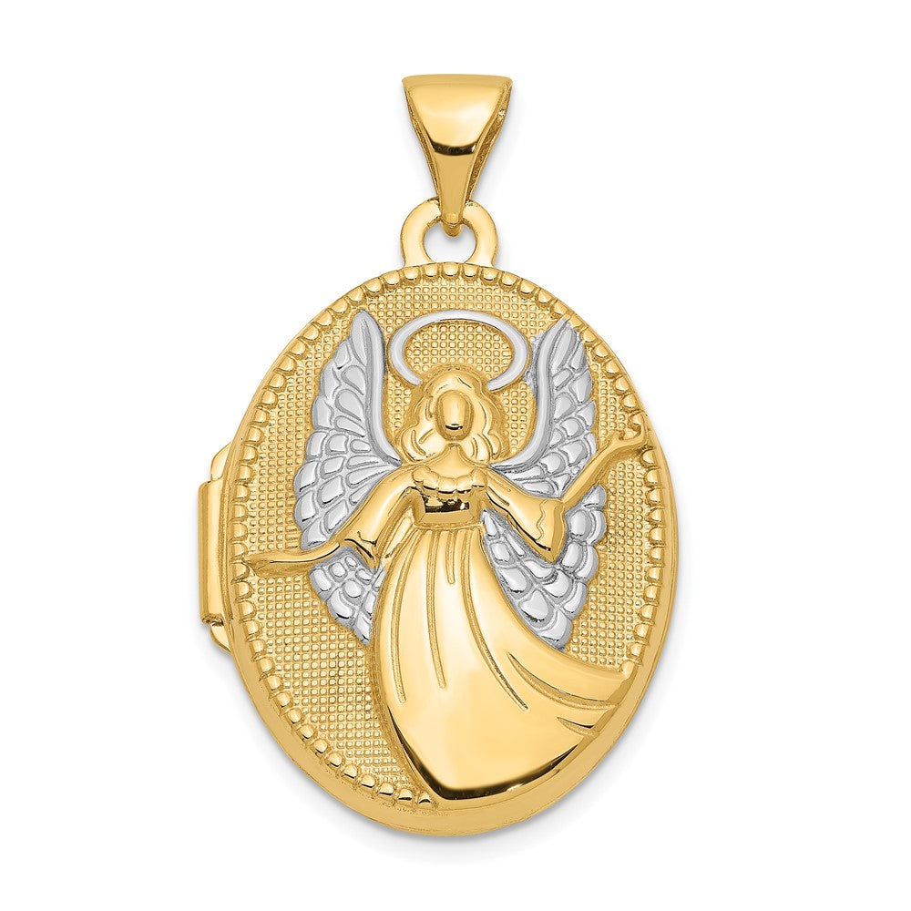 14K Gelb & Rhodium 14K mit Rhodium 21mm Oval Schutzengel Engel Medaillon