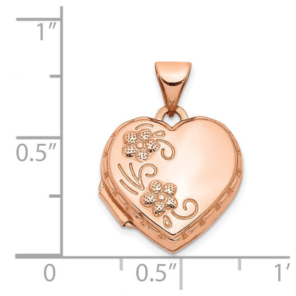 14K Roségold 14K Roségold 15mm Blumen Herz Medaillon