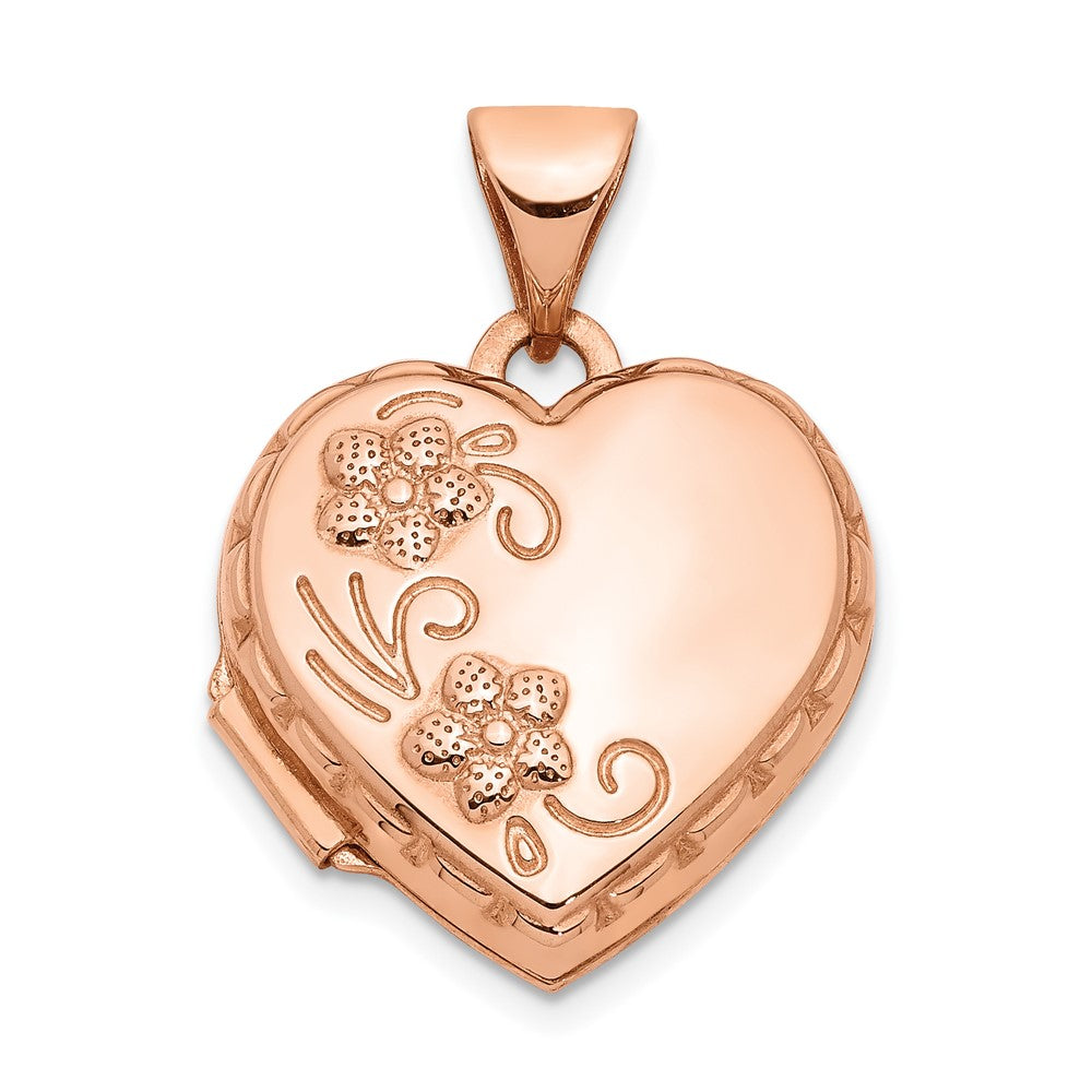14K Roségold 14K Roségold 15mm Blumen Herz Medaillon