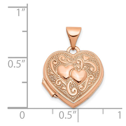 14K Roségold 14K Roségold Strukturiert Doppelt Herz Ranke Design 15mm Herz Medaillon