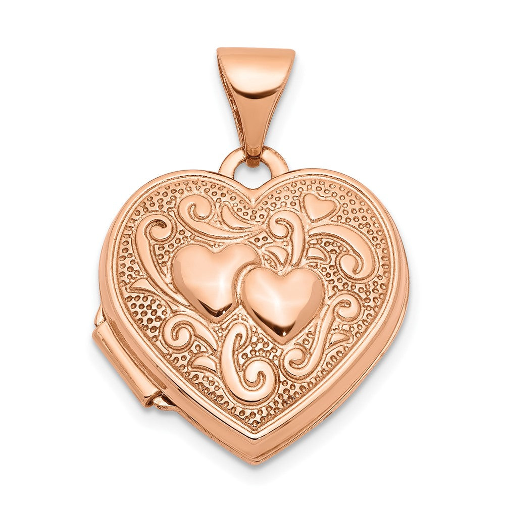14K Roségold 14K Roségold Strukturiert Doppelt Herz Ranke Design 15mm Herz Medaillon