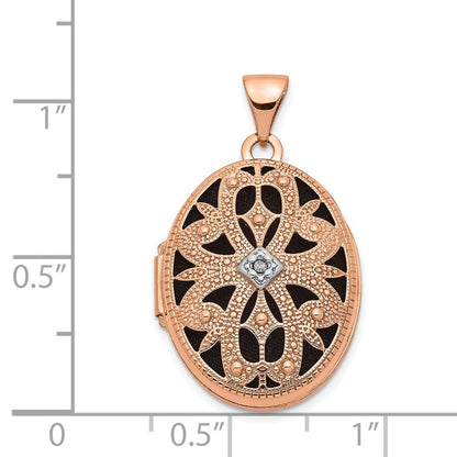 14K Roségold 14K Roségold mit Diamant & Schwarz Stoff Vintage 21mm Oval Medaillon