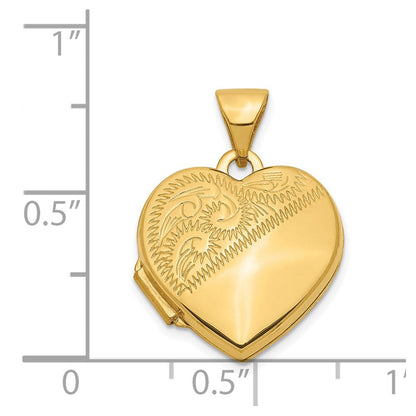 14K Gelbgold 14K 15mm Halb Ranke Design Herz Medaillon