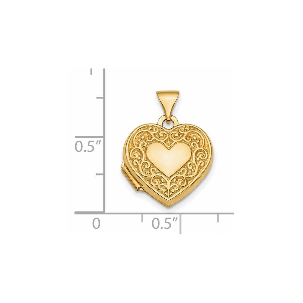 14K Gelbgold 14K Poliert Fantasie Ranke Design Wendbar 15mm Herz Medaillon