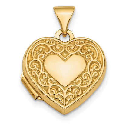 14K Gelbgold 14K Poliert Fantasie Ranke Design Wendbar 15mm Herz Medaillon