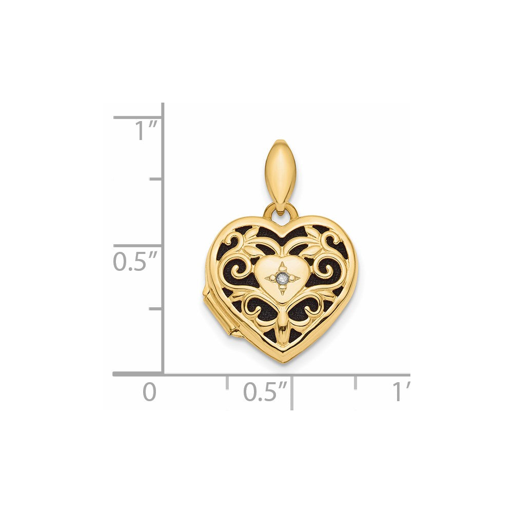 14K Gelbgold 14K Poliert Filigran mit Schwarz Stoff Diamant Herz Medaillon