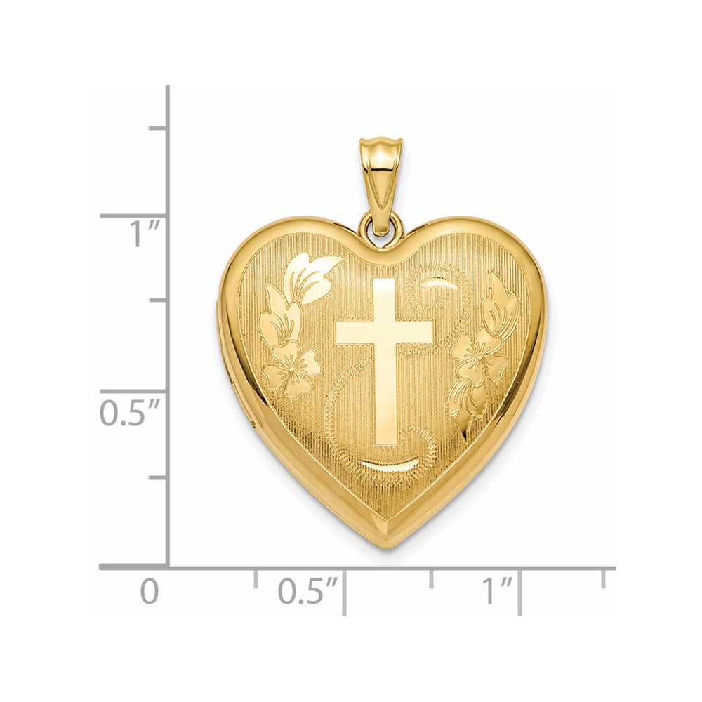 14K Gelbgold 14K Strukturiert & Diamantiert Blumen Kreuz Ash Halter Herz Medaillon