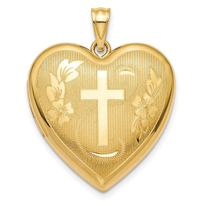 14K Gelbgold 14K Strukturiert & Diamantiert Blumen Kreuz Ash Halter Herz Medaillon