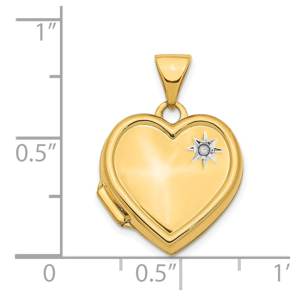 14K Gelbgold 14K mit Weiß Rhodium Diamant 16mm Herz Medaillon Anhänger