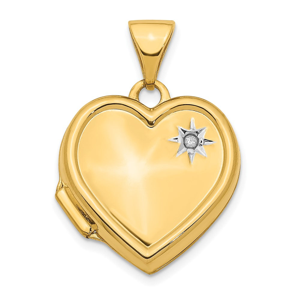 14K Gelbgold 14K mit Weiß Rhodium Diamant 16mm Herz Medaillon Anhänger