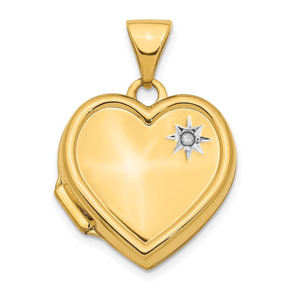 14K Gelbgold 14K mit Weiß Rhodium Diamant 16mm Herz Medaillon Anhänger