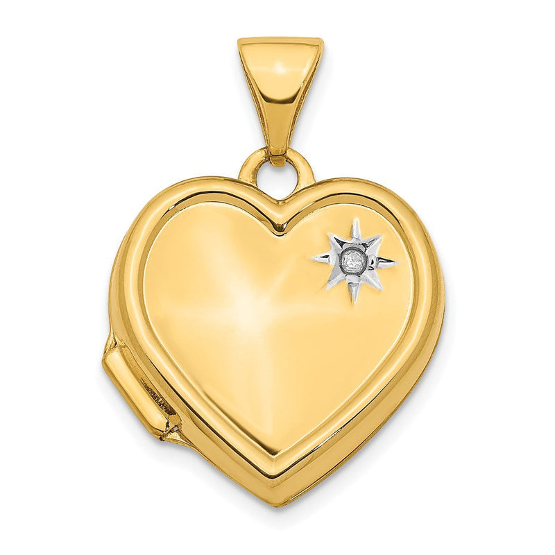 14K Gelbgold 14K mit Weiß Rhodium Diamant 16mm Herz Medaillon Anhänger