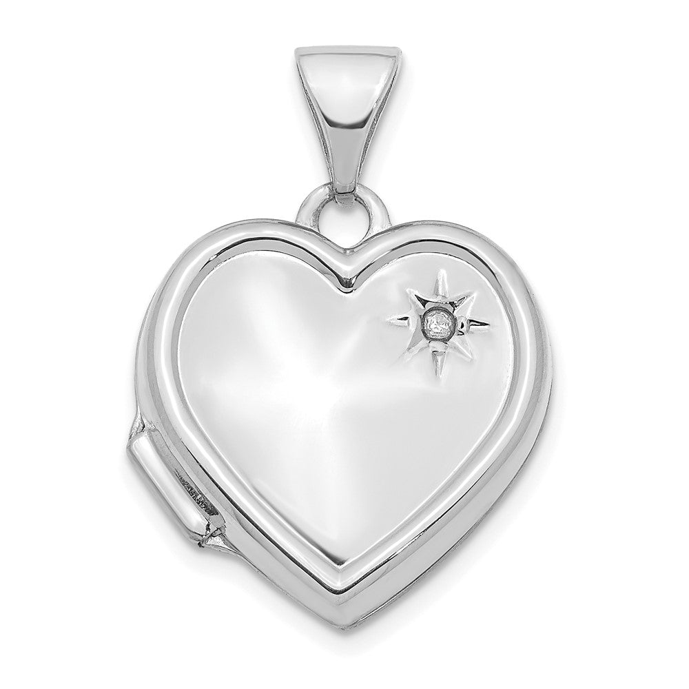 14K Weißgold 14K Weißgold mit Diamant 16mm Herz Medaillon Anhänger