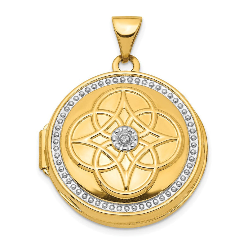 14K Gelb & Rhodium 14K mit Weiß Rhodium 22mm Fantasie Diamant Rund Medaillon Anhänger