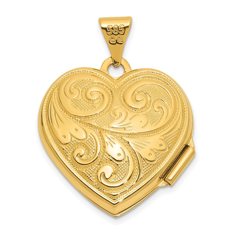 14K Gelbgold 14ky 19mm Ranke Design Wendbar Herz Medaillon Anhänger