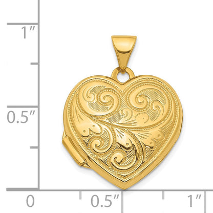 14K Gelbgold 14ky 19mm Ranke Design Wendbar Herz Medaillon Anhänger