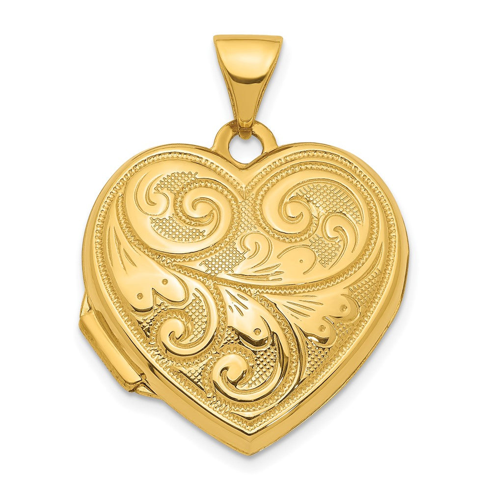 14K Gelbgold 14ky 19mm Ranke Design Wendbar Herz Medaillon Anhänger
