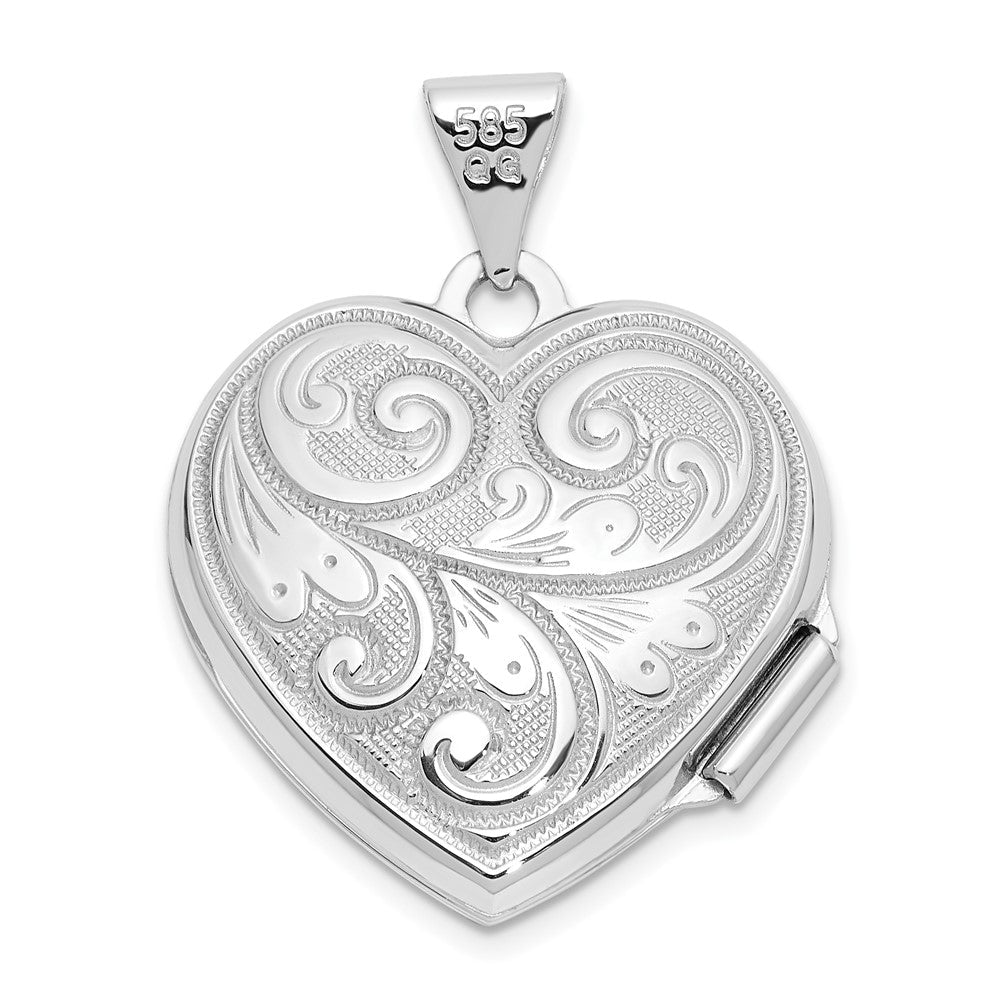 14K Weißgold 19mm Herz Medaillon Anhänger