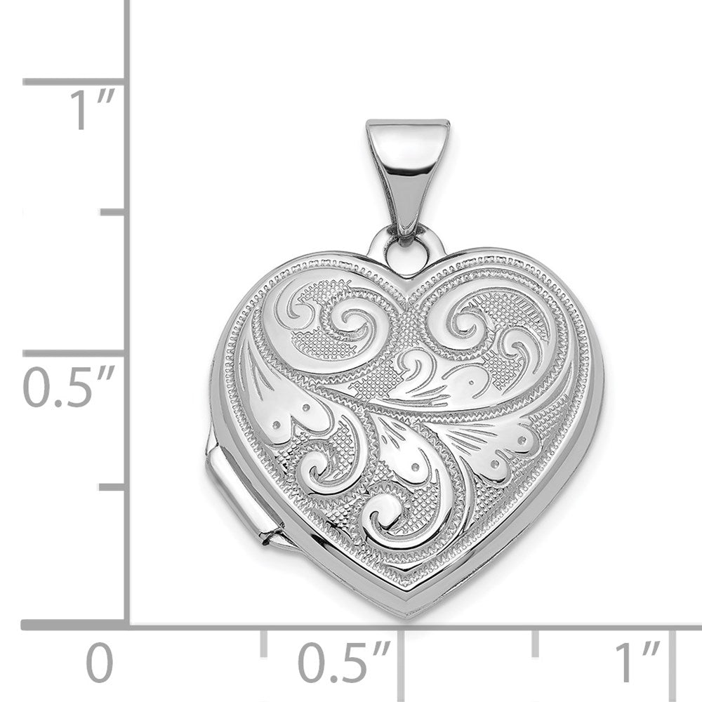 14K Weißgold 19mm Herz Medaillon Anhänger