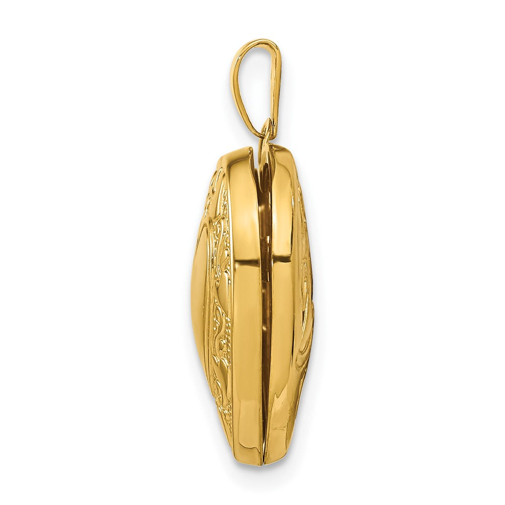 14K Gelbgold 14ky Herzen mit Liebe 19mm Wendbar Herz Medaillon Anhänger