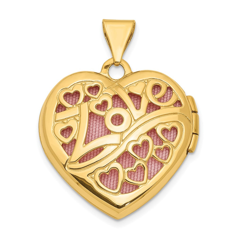 14K Gelbgold 14ky Herzen mit Liebe 19mm Wendbar Herz Medaillon Anhänger