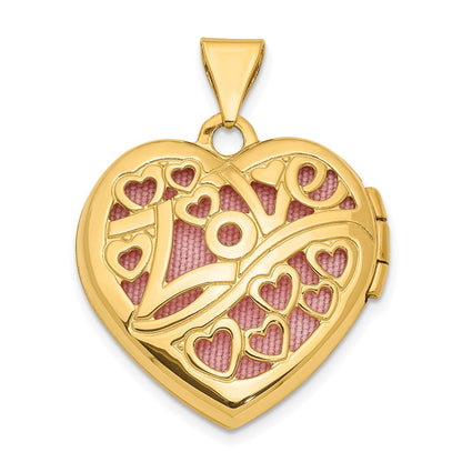 14K Gelbgold 14ky Herzen mit Liebe 19mm Wendbar Herz Medaillon Anhänger