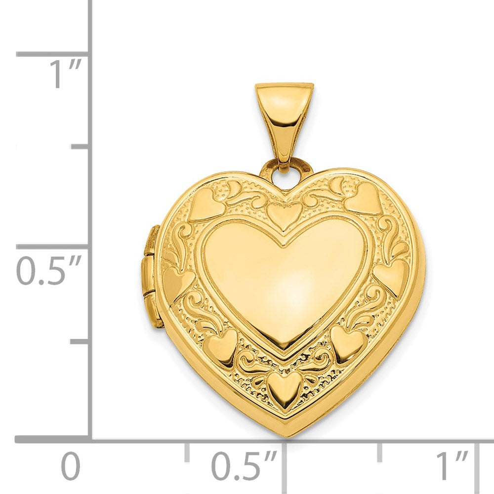 14K Gelbgold 14ky Herzen mit Liebe 19mm Wendbar Herz Medaillon Anhänger