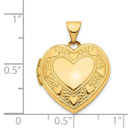 14K Gelbgold 14ky Herzen mit Liebe 19mm Wendbar Herz Medaillon Anhänger