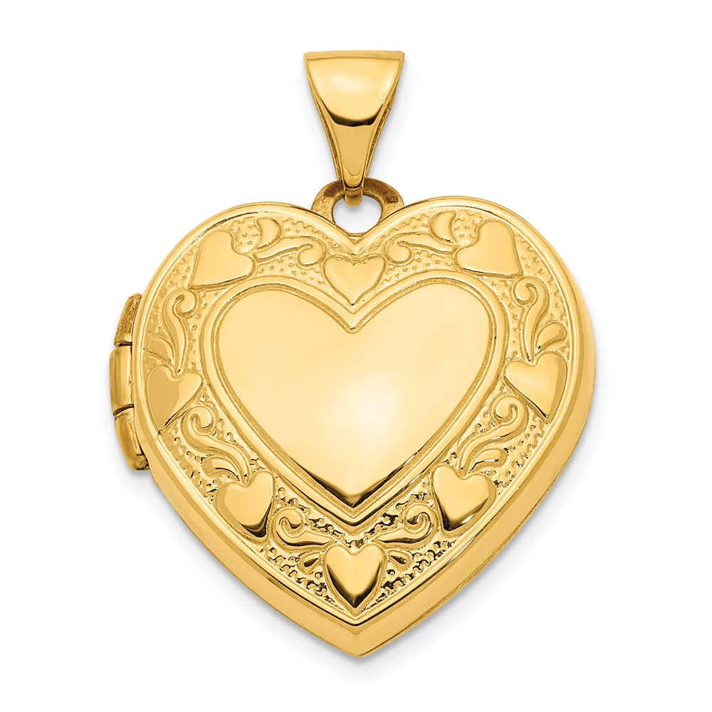 14K Gelbgold 14ky Herzen mit Liebe 19mm Wendbar Herz Medaillon Anhänger