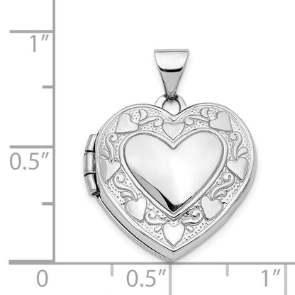 14K Weißgold 14K Weißgold Herzen & Liebe Wendbar 19mm Herz Medaillon Anhänger